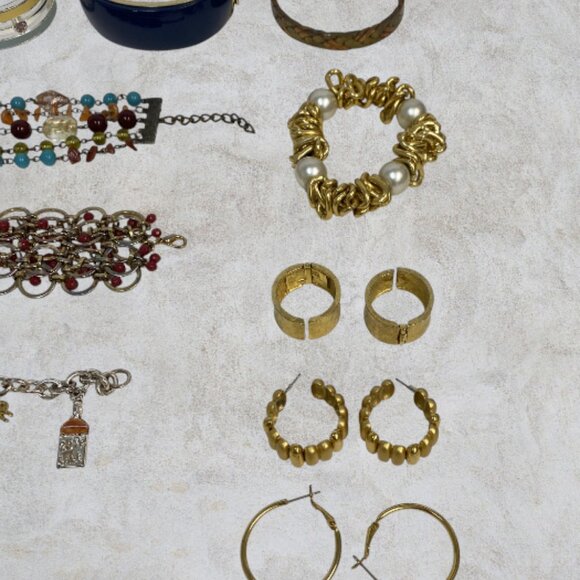 JEWELRY BUNDLE -- 17 Pieces, Necklaces, Cuffs, Bracelets, Hoop Earrings, Rings - Picture 4 of 16